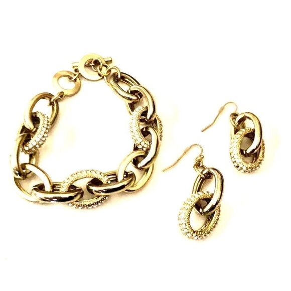 Bracelet and Earrings set Two tone w/Rhinestone - Picture 1 of 3
